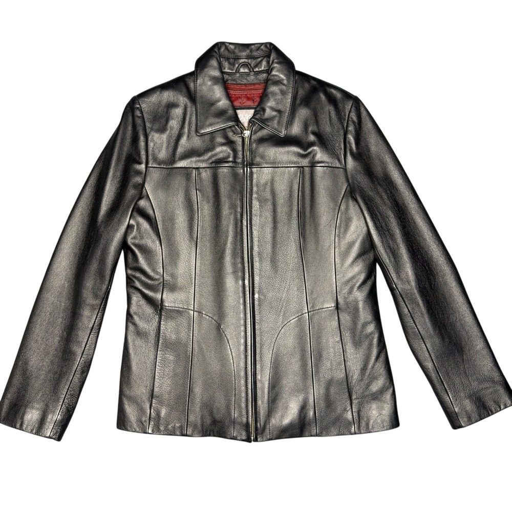Vintage Wilson Leather Maxima Jacket M Black Zip Front Collared Coat